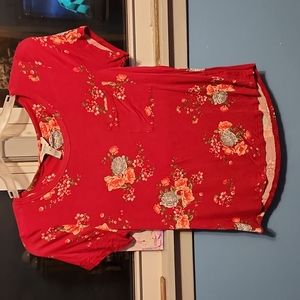 Floral, flowy, red top